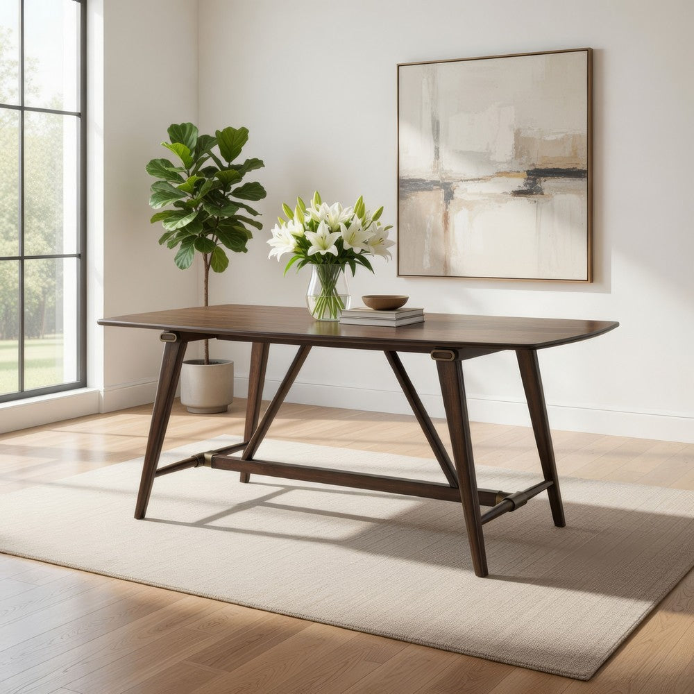 Manny Dining Table with Picnic Style Trestle Base, Walnut Wood 71 Inch -BM336053