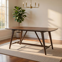 Manny Dining Table with Picnic Style Trestle Base, Walnut Wood 71 Inch -BM336053