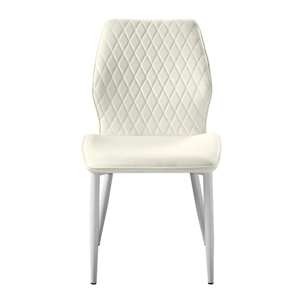 Bailey Dining Side Chair Set of 2, White Metal, Beige Quilted Velvet -BM336055