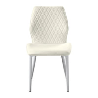 Bailey Dining Side Chair Set of 2, White Metal, Beige Quilted Velvet -BM336055