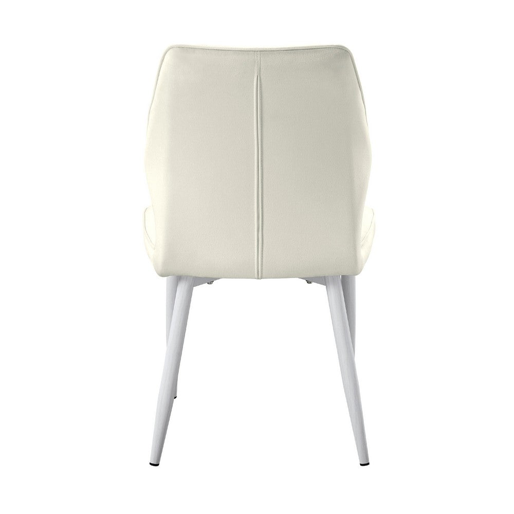 Bailey Dining Side Chair Set of 2, White Metal, Beige Quilted Velvet -BM336055