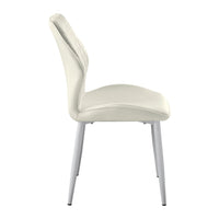 Bailey Dining Side Chair Set of 2, White Metal, Beige Quilted Velvet -BM336055
