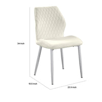 Bailey Dining Side Chair Set of 2, White Metal, Beige Quilted Velvet -BM336055