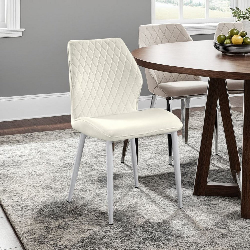 Bailey Dining Side Chair Set of 2, White Metal, Beige Quilted Velvet -BM336055