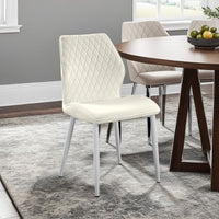 Bailey Dining Side Chair Set of 2, White Metal, Beige Quilted Velvet -BM336055