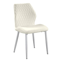 Bailey Dining Side Chair Set of 2, White Metal, Beige Quilted Velvet -BM336055