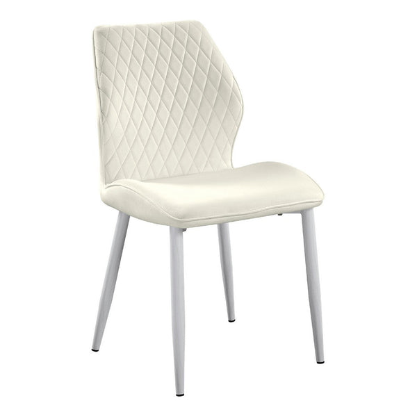 Bailey Dining Side Chair Set of 2, White Metal, Beige Quilted Velvet -BM336055