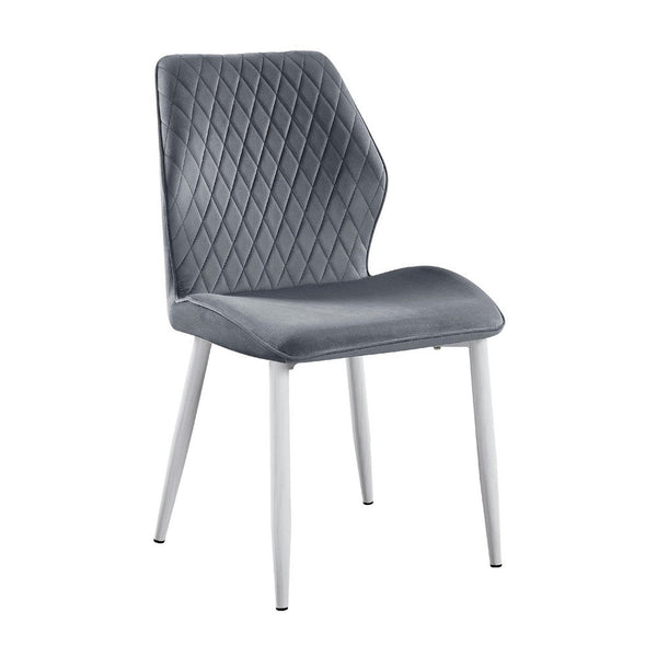 Bailey Dining Chair Set of 2, White Metal, Gray Diamond Quilted Velvet -BM336056