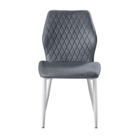 Bailey Dining Chair Set of 2, White Metal, Gray Diamond Quilted Velvet -BM336056