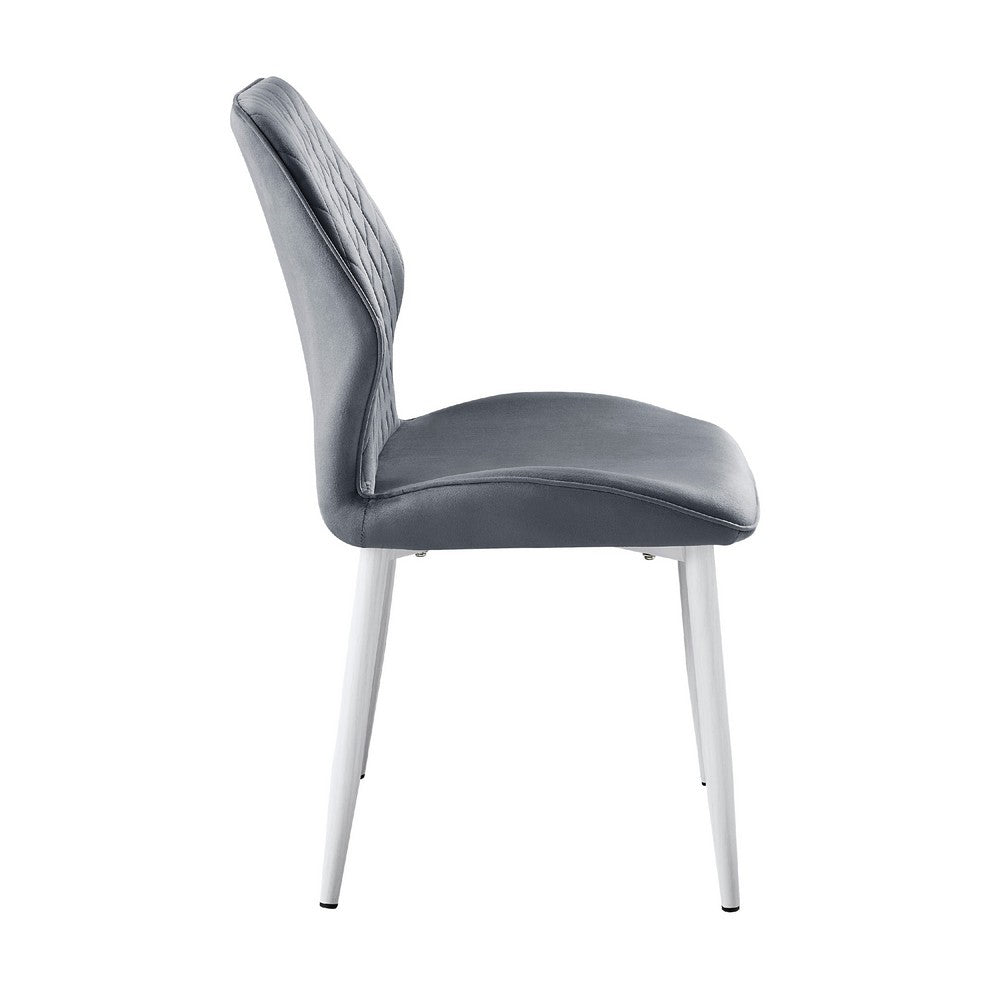 Bailey Dining Chair Set of 2, White Metal, Gray Diamond Quilted Velvet -BM336056