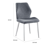 Bailey Dining Chair Set of 2, White Metal, Gray Diamond Quilted Velvet -BM336056