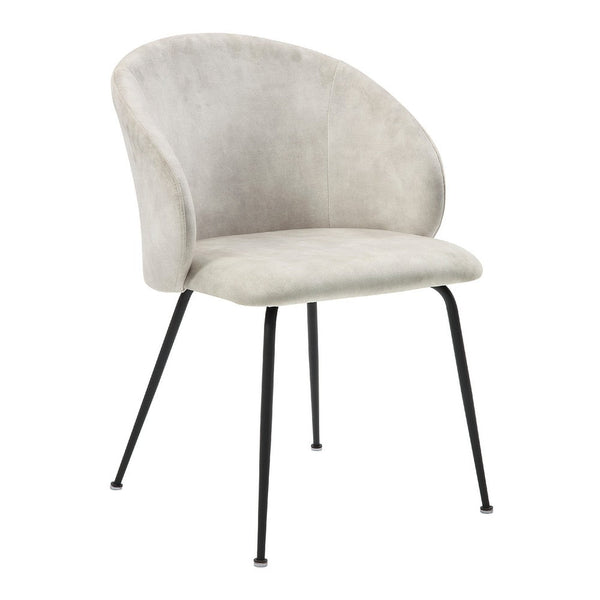 Salie Dining Chair Set of 2, Curved Back, Black Metal, Beige Velvet -BM336057