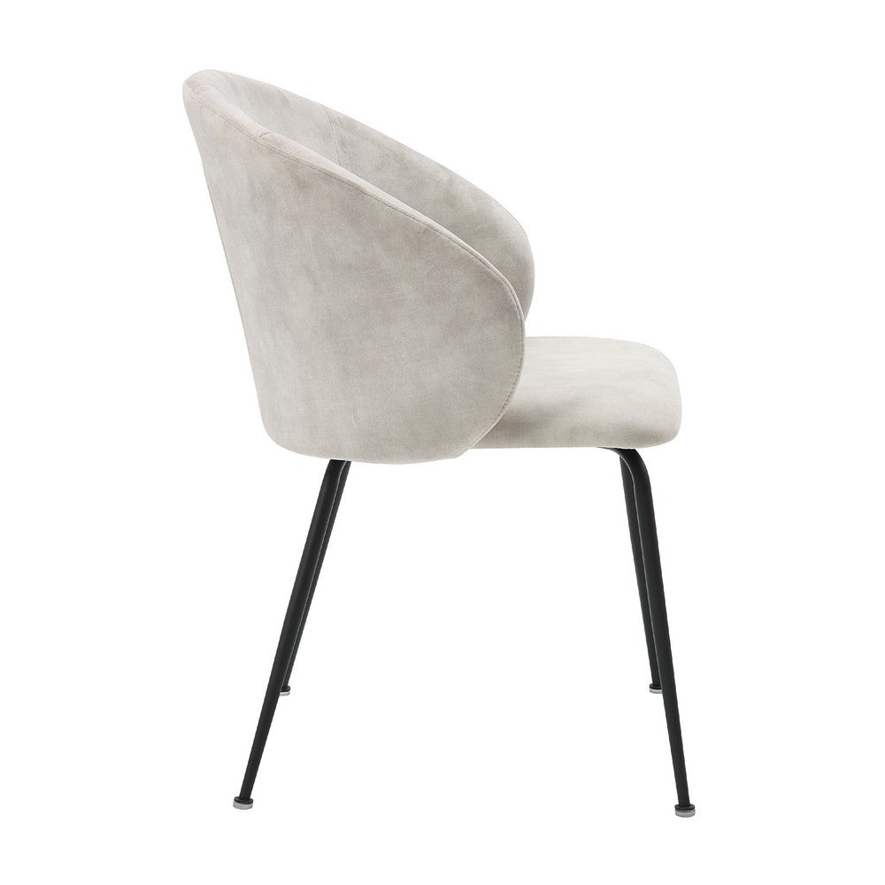 Salie Dining Chair Set of 2, Curved Back, Black Metal, Beige Velvet -BM336057