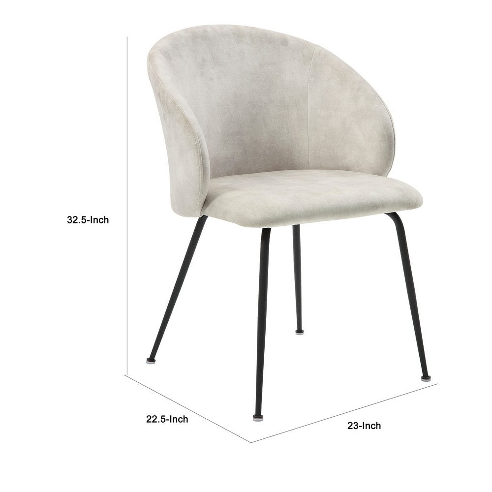Salie Dining Chair Set of 2, Curved Back, Black Metal, Beige Velvet -BM336057