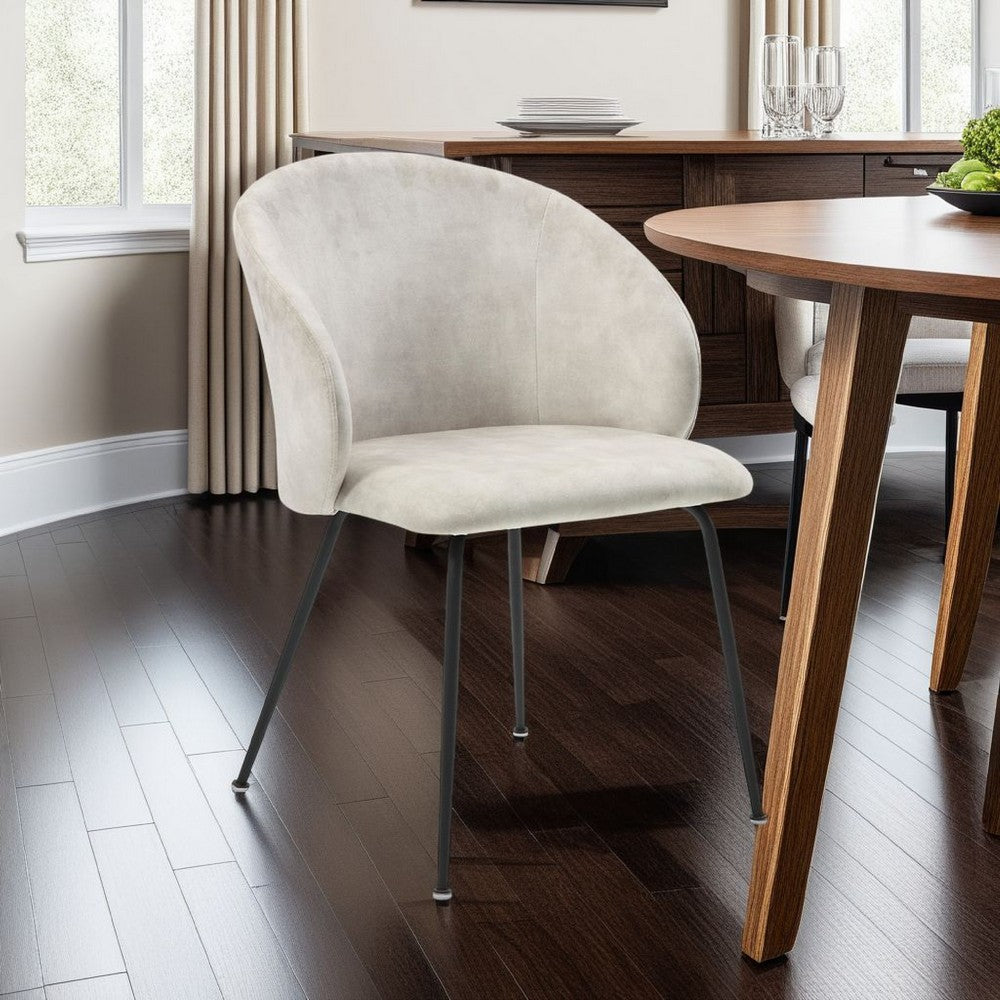 Salie Dining Chair Set of 2, Curved Back, Black Metal, Beige Velvet -BM336057