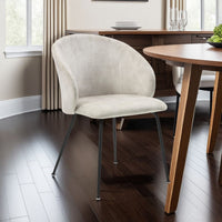 Salie Dining Chair Set of 2, Curved Back, Black Metal, Beige Velvet -BM336057