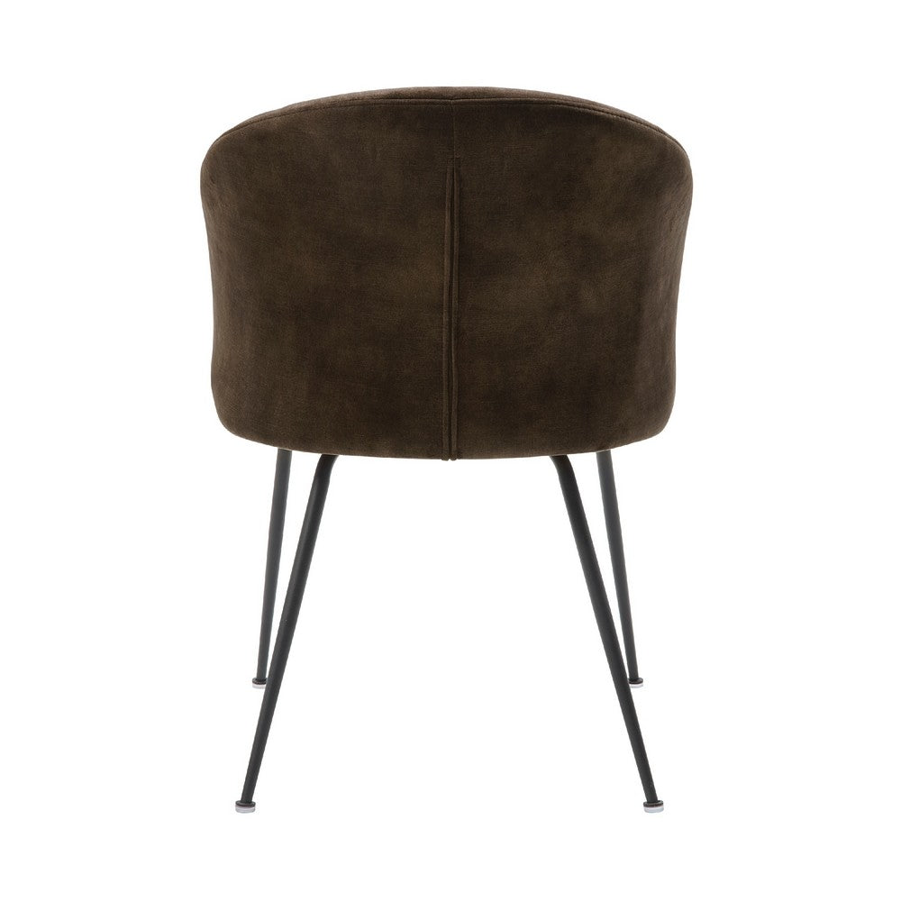 Salie Dining Chair Set of 2, Curved Back, Black Metal, Brown Velvet -BM336058