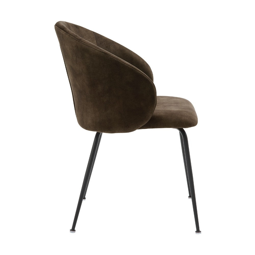 Salie Dining Chair Set of 2, Curved Back, Black Metal, Brown Velvet -BM336058