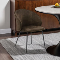Salie Dining Chair Set of 2, Curved Back, Black Metal, Brown Velvet -BM336058