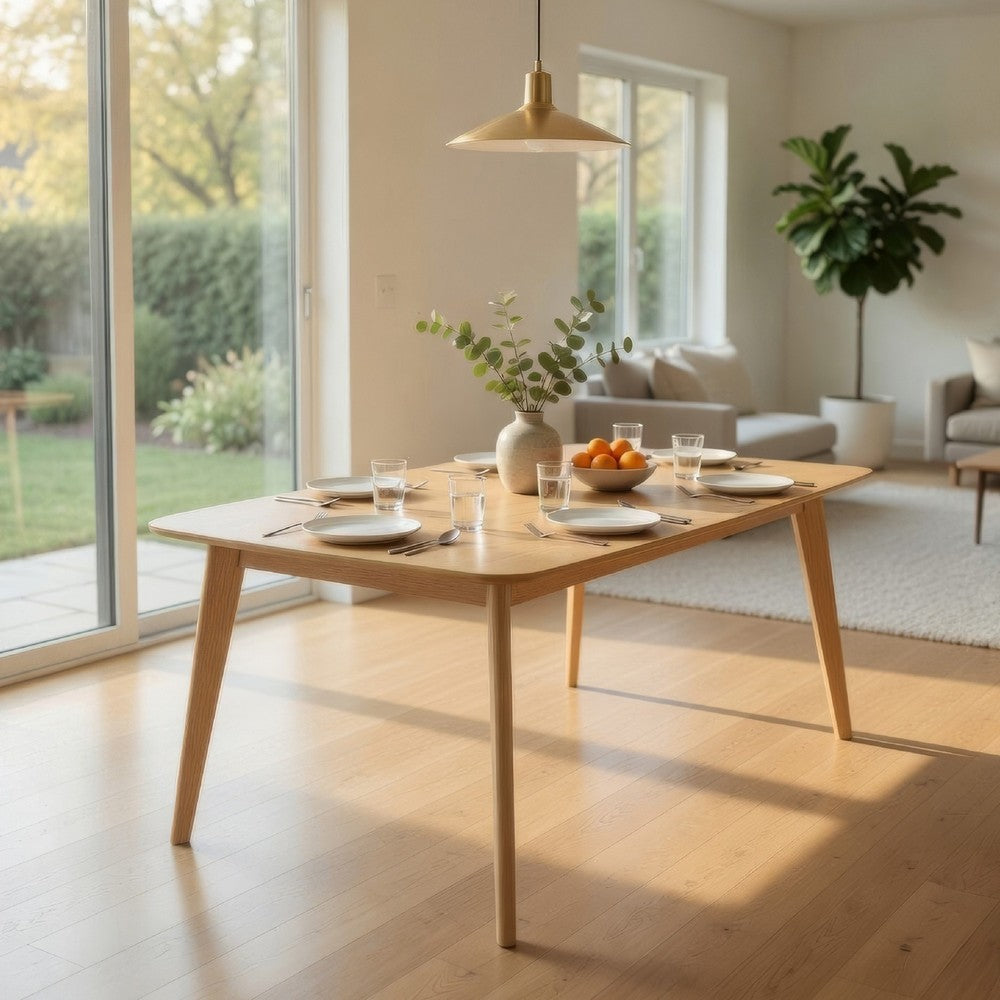 Jadie Dining Table, Tapered Legs, Natural Oak Wood Rectangular 60 Inch -BM336060