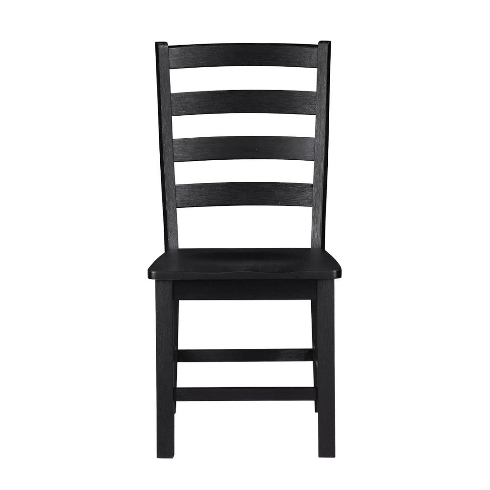 Reddy Side Chair Set of 2, Ladder Back Farmhouse Style, Black Wood -BM336061