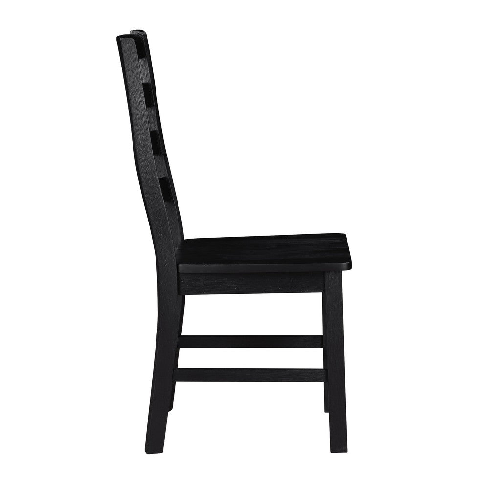 Reddy Side Chair Set of 2, Ladder Back Farmhouse Style, Black Wood -BM336061