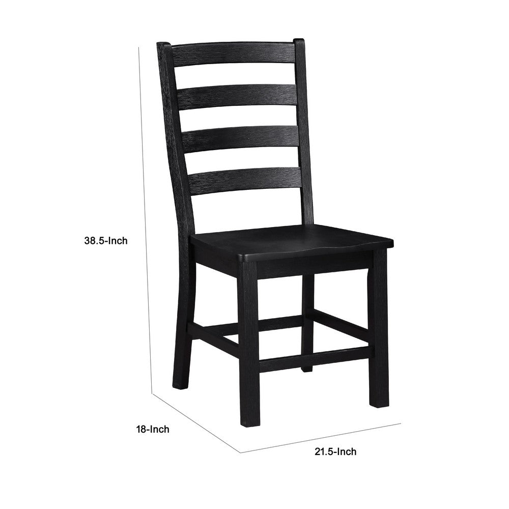 Reddy Side Chair Set of 2, Ladder Back Farmhouse Style, Black Wood -BM336061