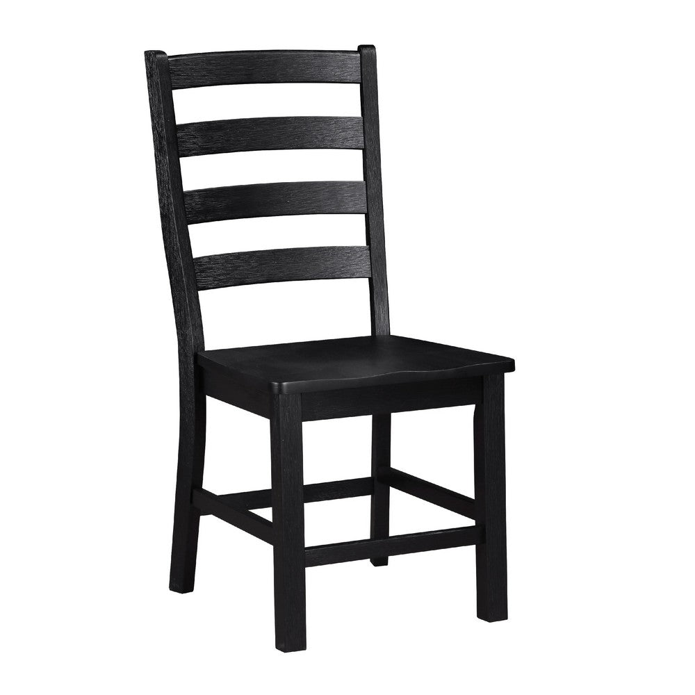 Reddy Side Chair Set of 2, Ladder Back Farmhouse Style, Black Wood -BM336061
