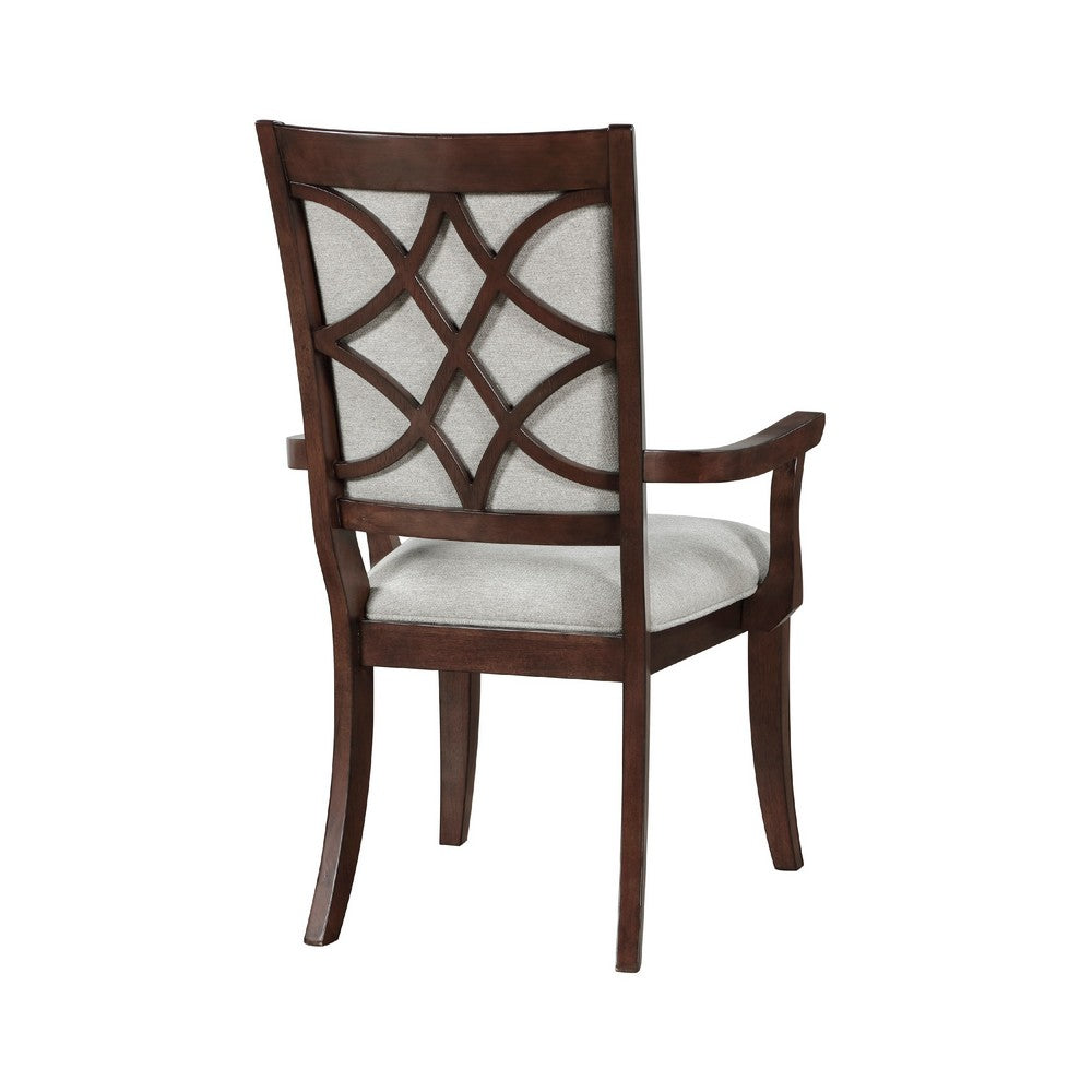 Jenie Armchair Set of 2, Dark Walnut Inlay Cherry Wood, Beige Fabric -BM336070