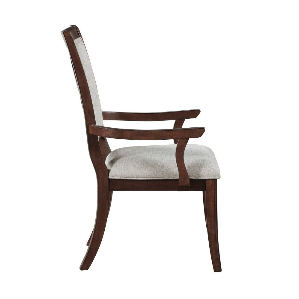 Jenie Armchair Set of 2, Dark Walnut Inlay Cherry Wood, Beige Fabric -BM336070