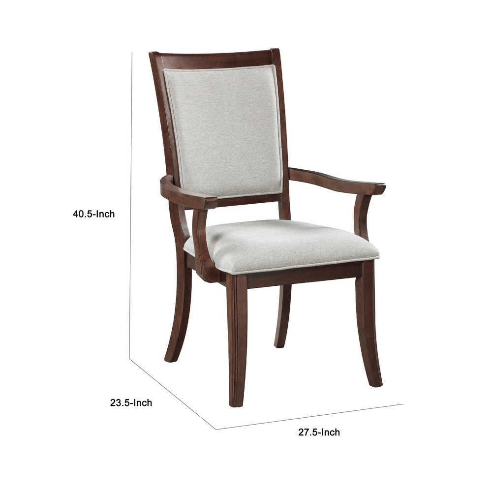 Jenie Armchair Set of 2, Dark Walnut Inlay Cherry Wood, Beige Fabric -BM336070
