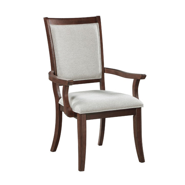 Jenie Armchair Set of 2, Dark Walnut Inlay Cherry Wood, Beige Fabric -BM336070