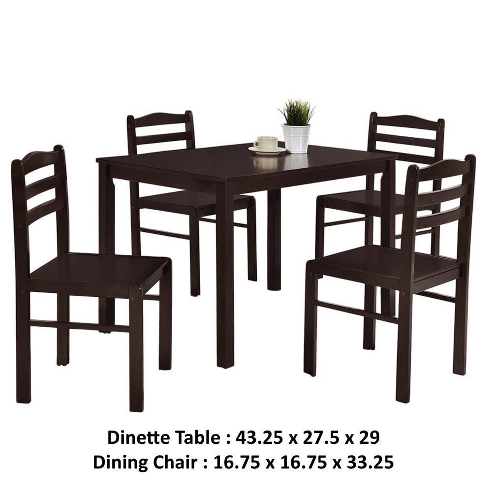 Kelly 5pc Dining Table Set, 4 Low Profile Chairs, Brown Wood -BM336072