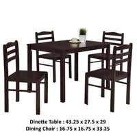 Kelly 5pc Dining Table Set, 4 Low Profile Chairs, Brown Wood -BM336072