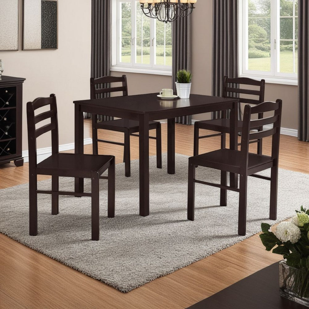 Kelly 5pc Dining Table Set, 4 Low Profile Chairs, Brown Wood -BM336072