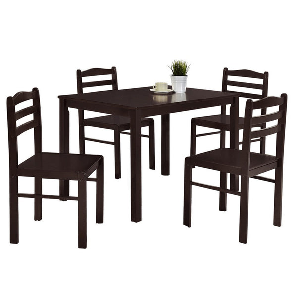 Kelly 5pc Dining Table Set, 4 Low Profile Chairs, Brown Wood -BM336072