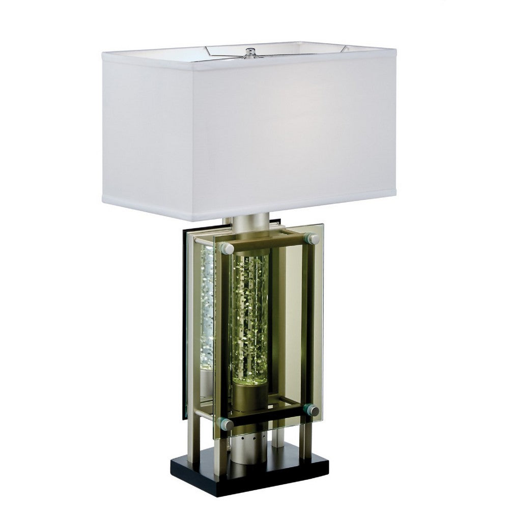 Saba Table Lamp with 3 Bulb, 4 Way Socket Switch, Silver Metal 27 Inch -BM336073
