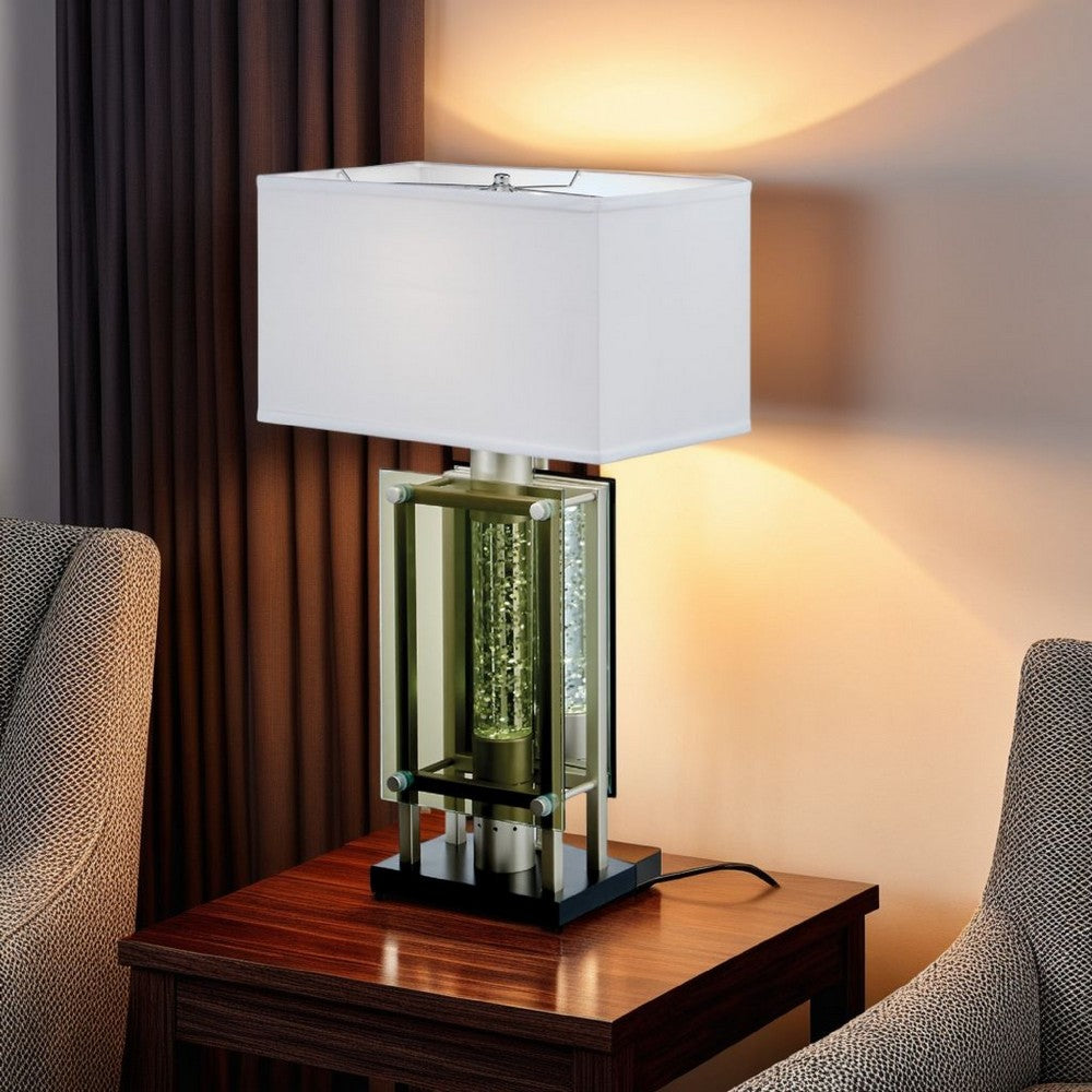 Saba Table Lamp with 3 Bulb, 4 Way Socket Switch, Silver Metal 27 Inch -BM336073