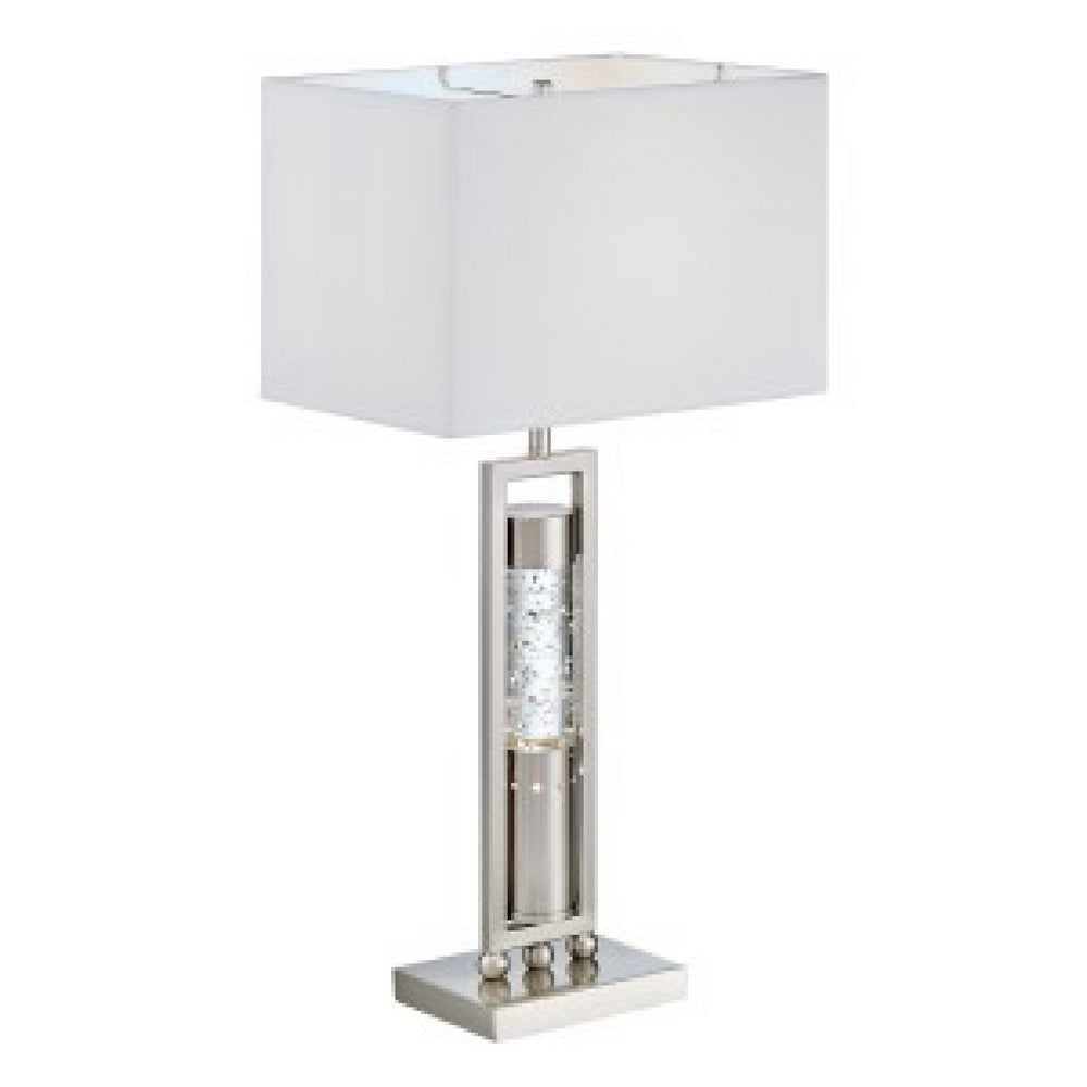 Farah Table Lamp with 4 Way Switch, Clear Glass, Silver Metal 28 Inch -BM336074
