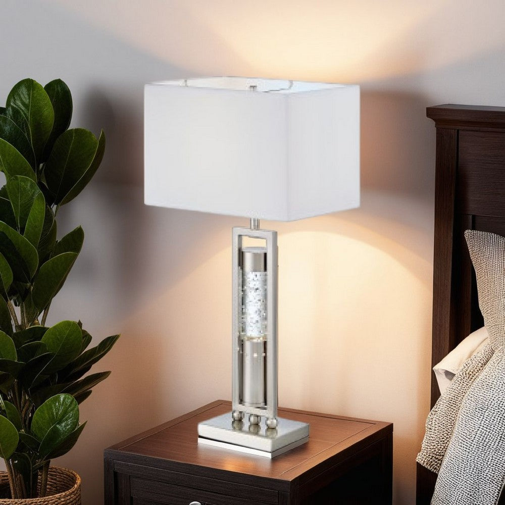 Farah Table Lamp with 4 Way Switch, Clear Glass, Silver Metal 28 Inch -BM336074