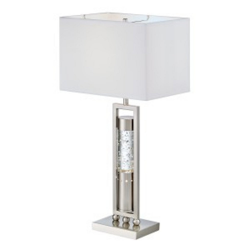 Farah Table Lamp with 4 Way Switch, Clear Glass, Silver Metal 28 Inch -BM336074