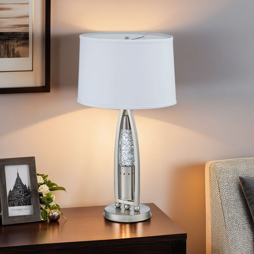 Danie Table Lamp, 4 Way Switch, Clear Glass Tube, Silver Metal 28 Inch -BM336075