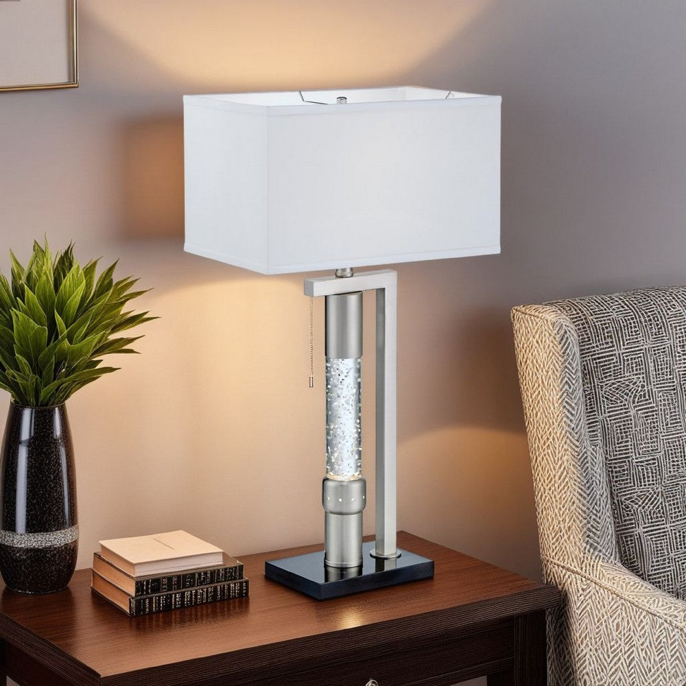 Mandy Table Lamp with Ripple Textured Glass Tube, Silver Metal 29 Inch -BM336077