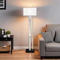 Mandy Floor Lamp with Ripple Textured Glass Tube, Silver Metal 58 Inch -BM336078