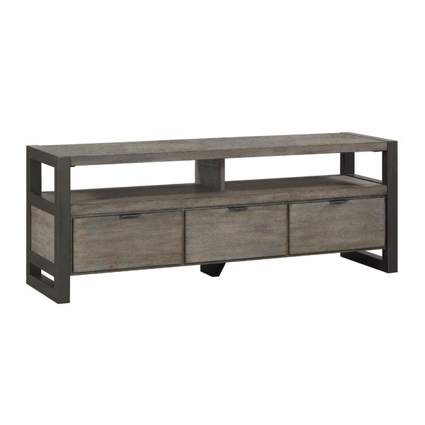 Jacky TV Stand Media Cabinet, 3 Drawers, 2 Cubbies, Oak Brown Wood -BM336082