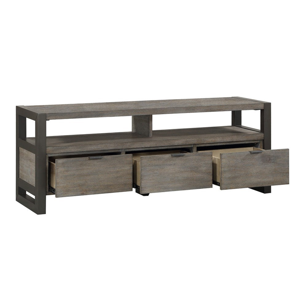 Jacky TV Stand Media Cabinet, 3 Drawers, 2 Cubbies, Oak Brown Wood -BM336082