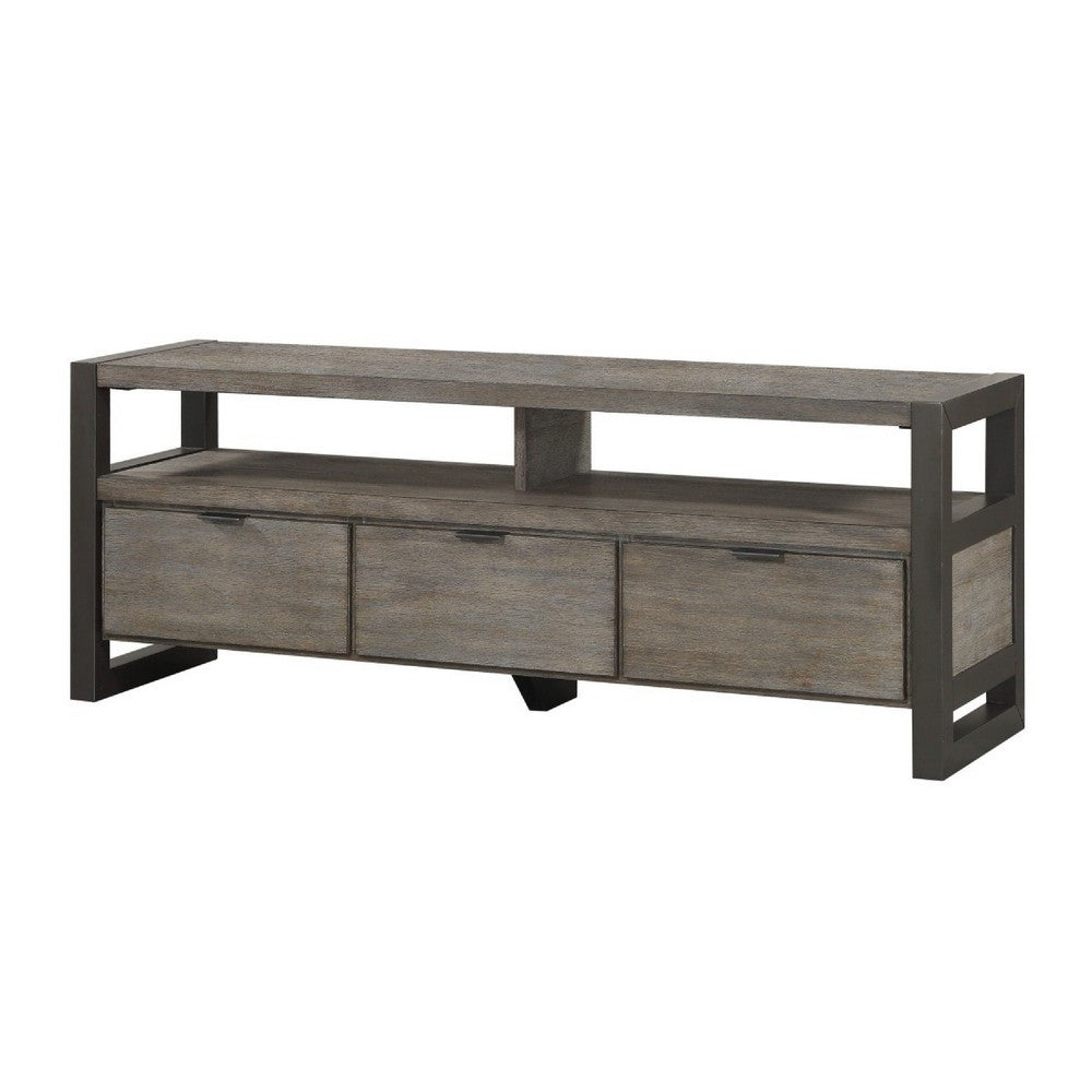 Jacky TV Stand Media Cabinet, 3 Drawers, 2 Cubbies, Oak Brown Wood -BM336082
