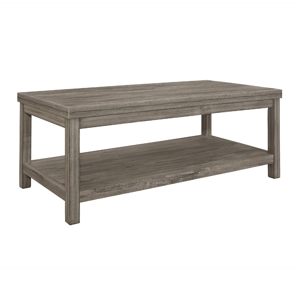 Rie 3pc Coffee Table Set with 2 End Tables, Lower Shelves, Gray Wood -BM336083