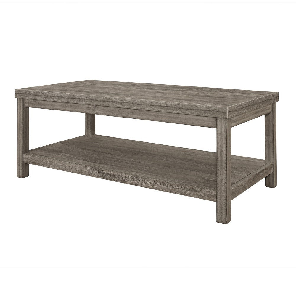 Rie 3pc Coffee Table Set with 2 End Tables, Lower Shelves, Gray Wood -BM336083