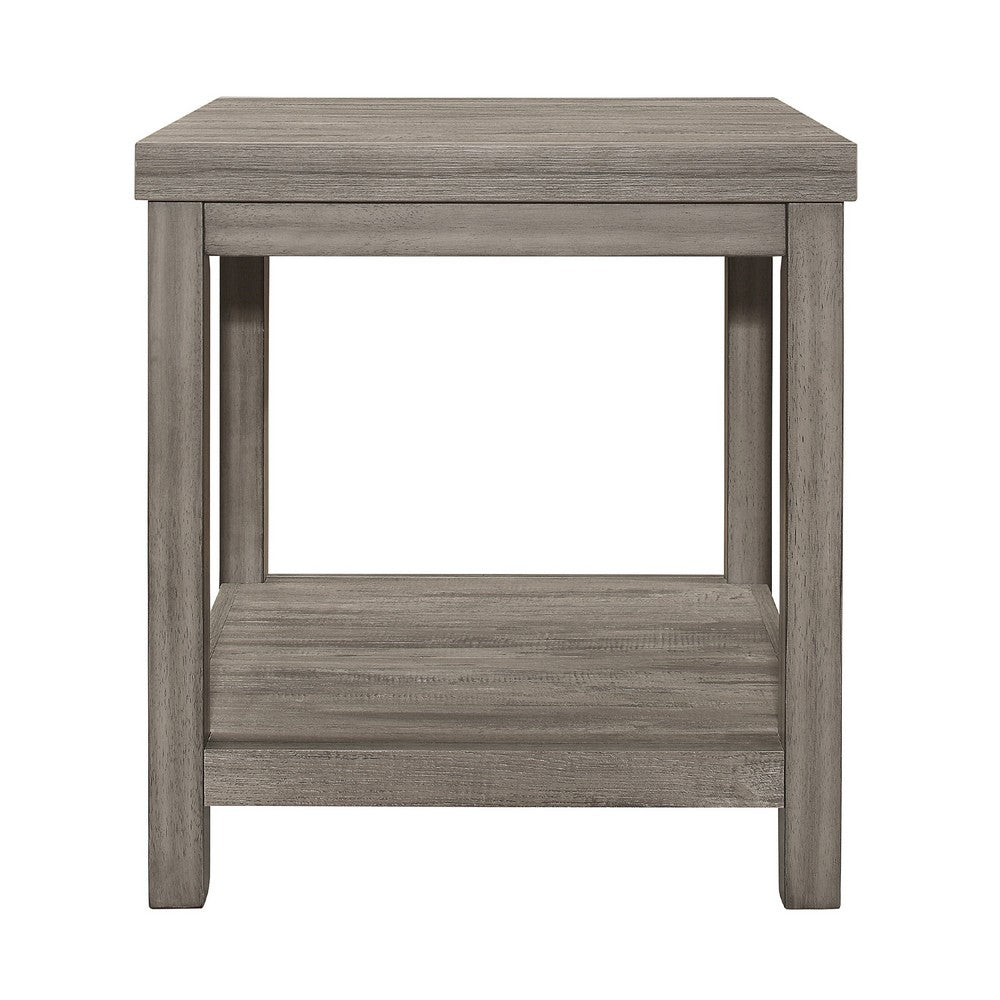 Rie 3pc Coffee Table Set with 2 End Tables, Lower Shelves, Gray Wood -BM336083